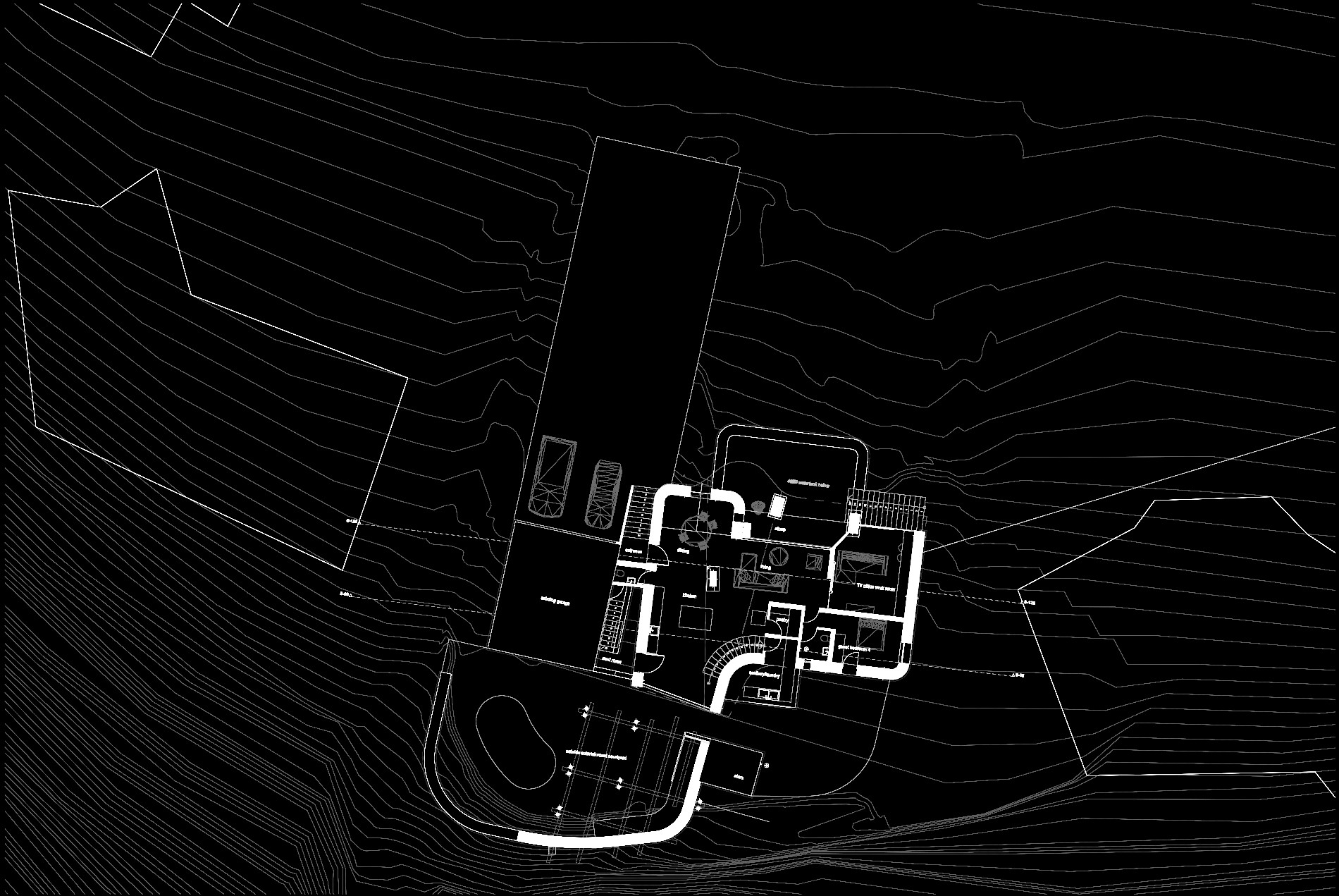Lake Road Wildernis — ground floor plan, showing the stoep, 45 m³ tank below, and entertainment courtyard